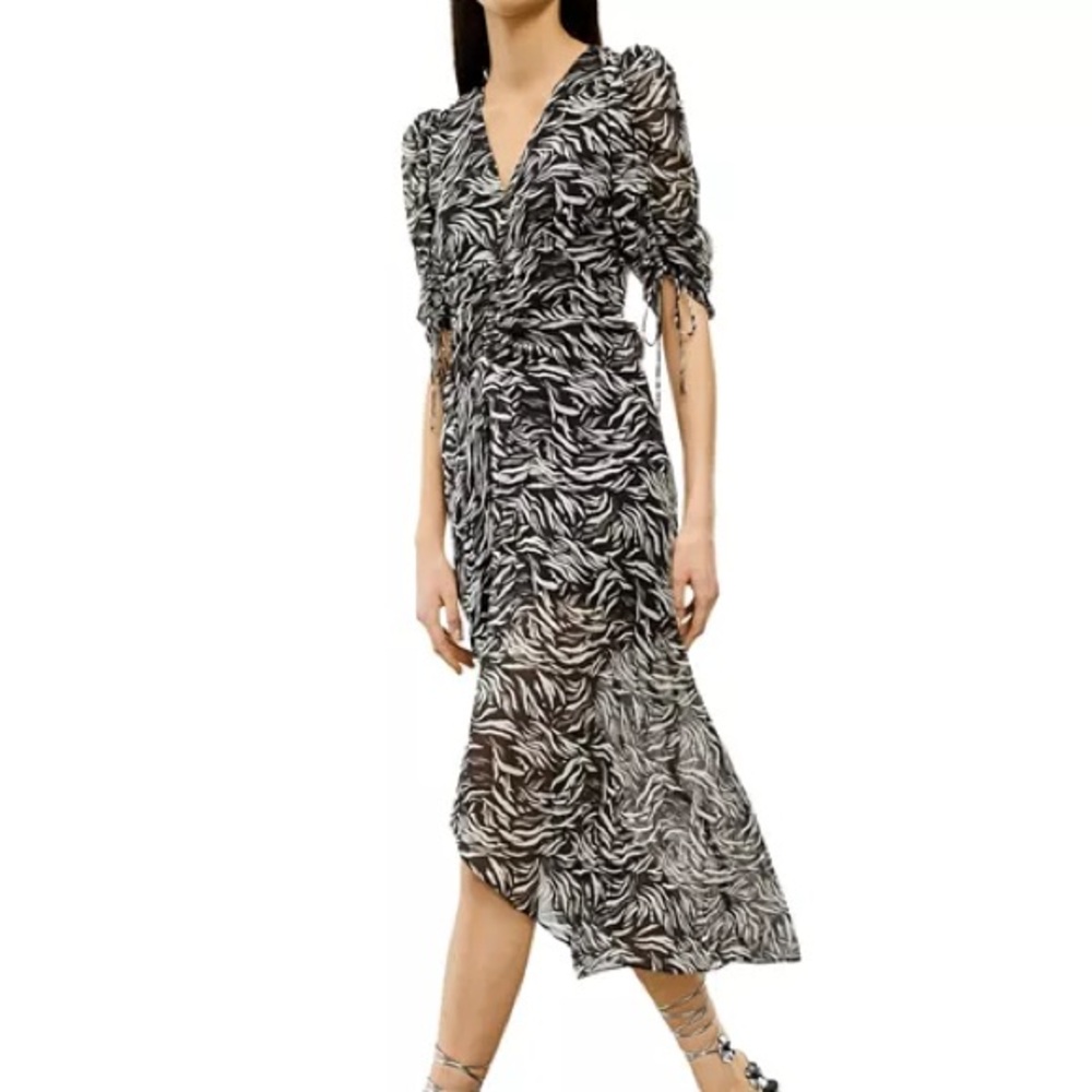 The Kooples Black and White Asymmetrical Wrap Dress